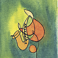 Le Saxophoniste | 1992 | Aquarelle sur papier | 12,7x17,8 cm