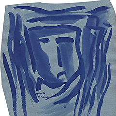 Sad girl (bleu) | 1988 | encre de Chine sur papier bleu