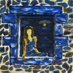 Pascale à la fenêtre | Tramain | Côtes d'Armore | 1983 | Oil on canvas paper