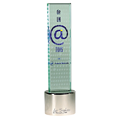 Trophée France Télécom | 1999 | verre, inox, sablage et impression sérigraphique | hauteur ~ 29 cm